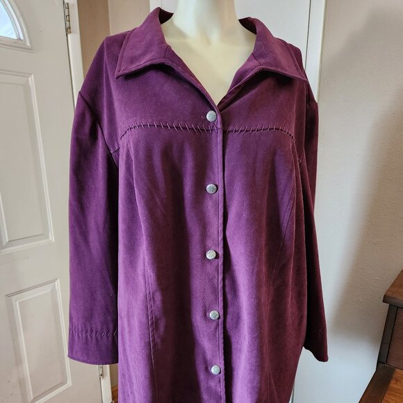 Requirements Woman Purple Jacket Long 2X Open Collar Coat Buttons Stretch - Picture 1 of 13